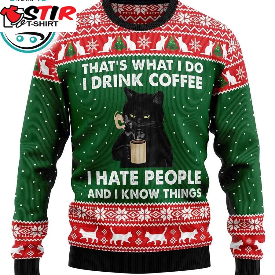 Black Cat Drink Coffee Ugly Christmas Sweater, Xmas Gifts For Men Women