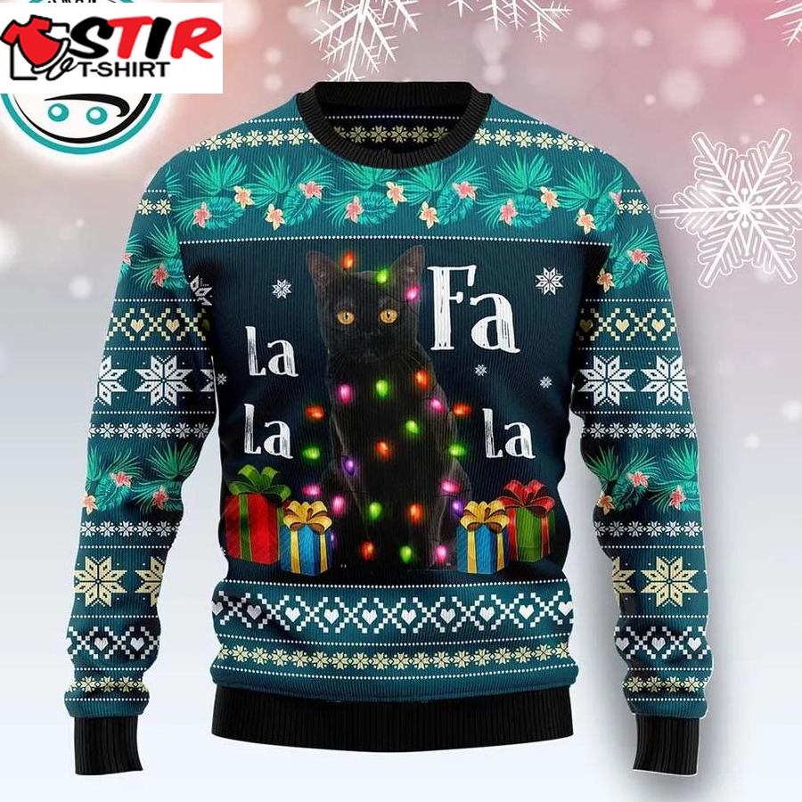 Black Cat Falalala Ugly Christmas Sweater, Xmas Gifts For Men Women