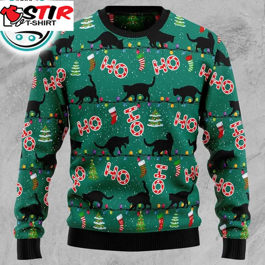 Black Cat Ho Ho Ho Ugly Christmas Sweater, Xmas Gifts For Men Women