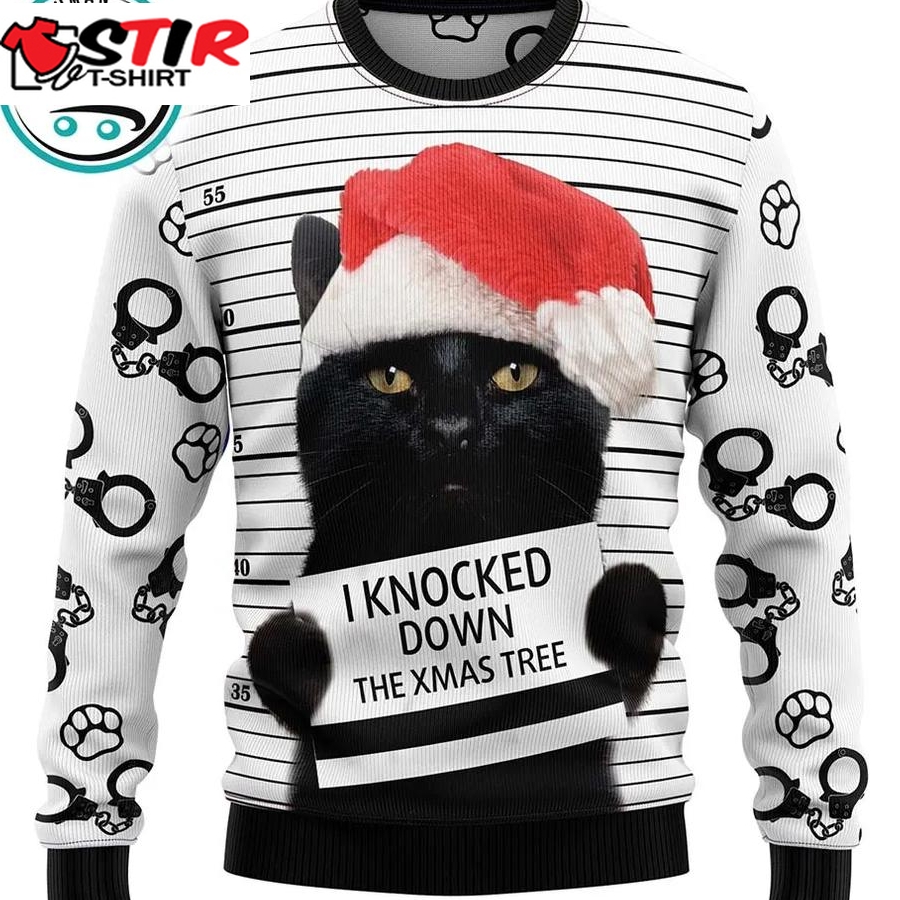 Black Cat Knocked Down Xmas Tree Ugly Christmas Sweater, Xmas Gifts For Men Women