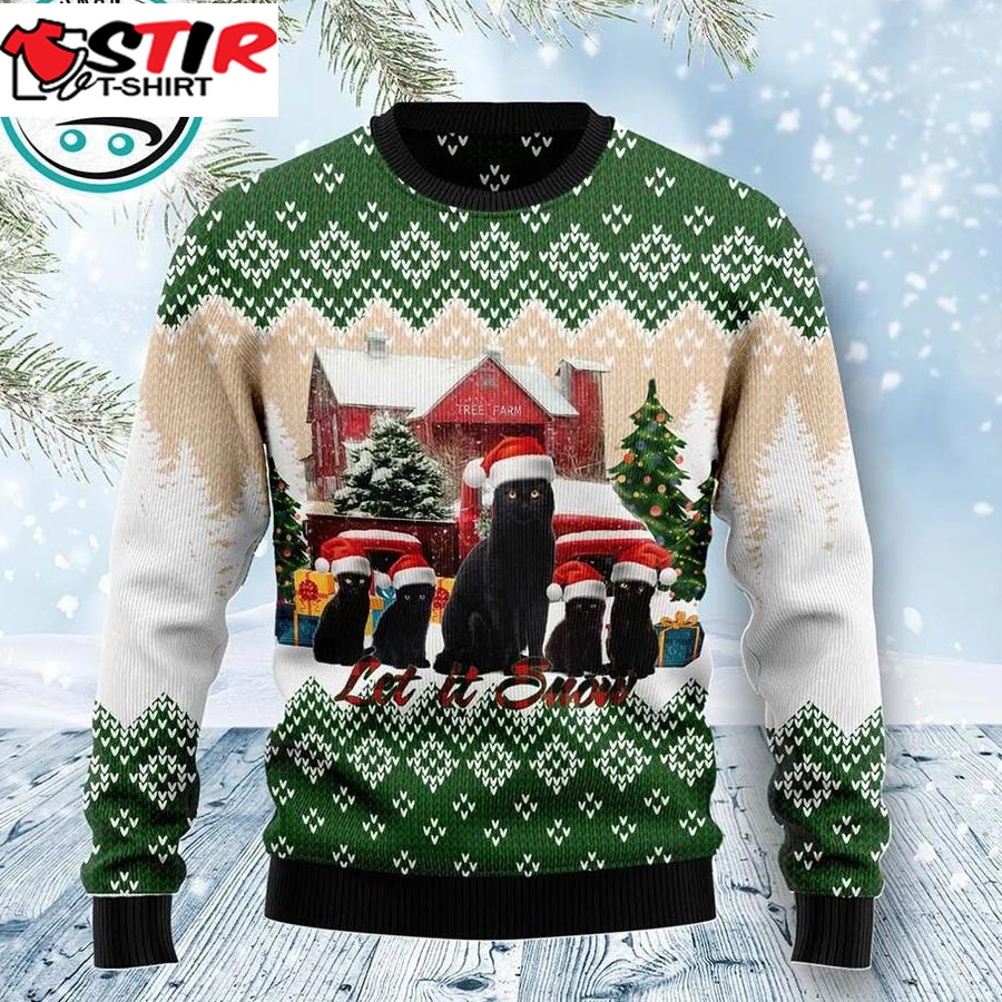 Black Cat Let It Snow Ugly Christmas Sweater, Xmas Gifts For Men Women