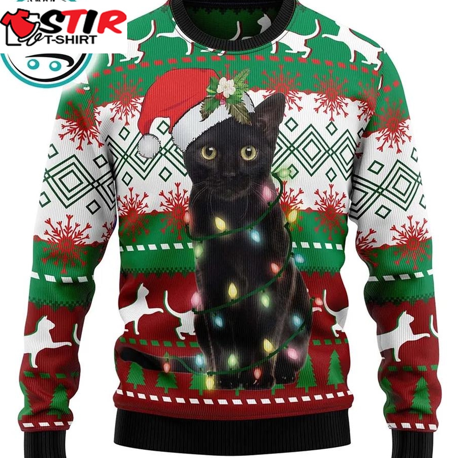 Black Cat Light Christmas Ugly Christmas Sweater, Xmas Gifts For Men Women