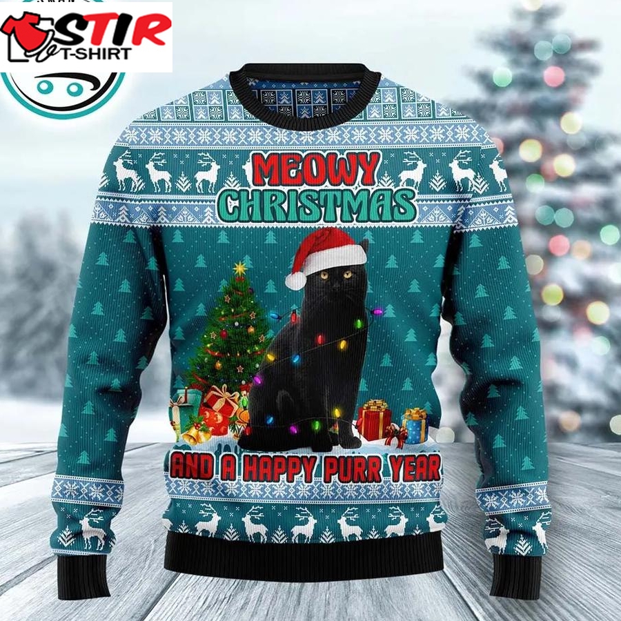 Black Cat Meomy Christmas And A Happy Purr Year Ugly Christmas Sweater, Xmas Gifts For Men Women