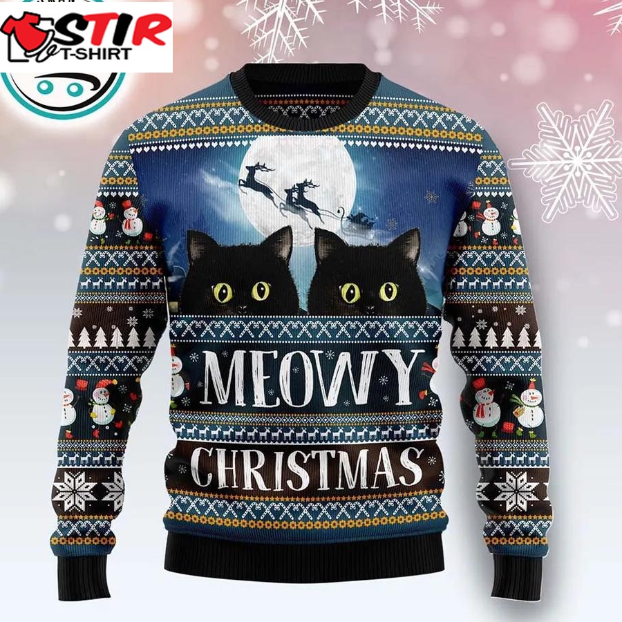 Black Cat Meowy Christmas Ugly Christmas Sweater, Xmas Gifts For Men Women Up To Size S 5Xl