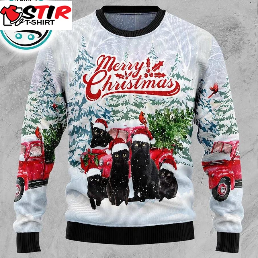 Black Cat Merry Christmas Ugly Christmas Sweater, Xmas Gifts For Men Women