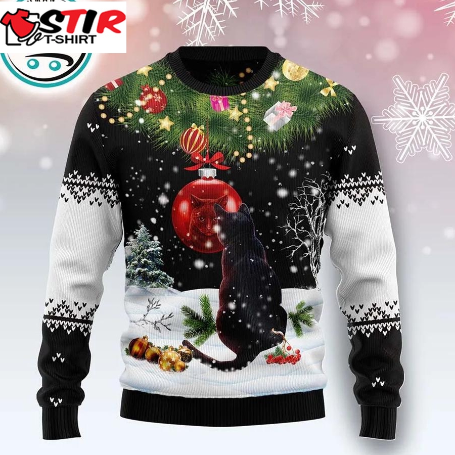 Black Cat Mirror Ugly Christmas Sweater, Xmas Gifts For Men Women