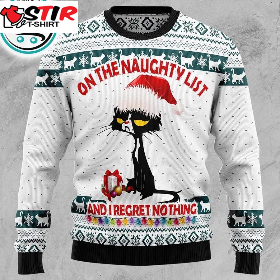 Black Cat Naughty List Ugly Christmas Sweater, Xmas Gifts For Men Women