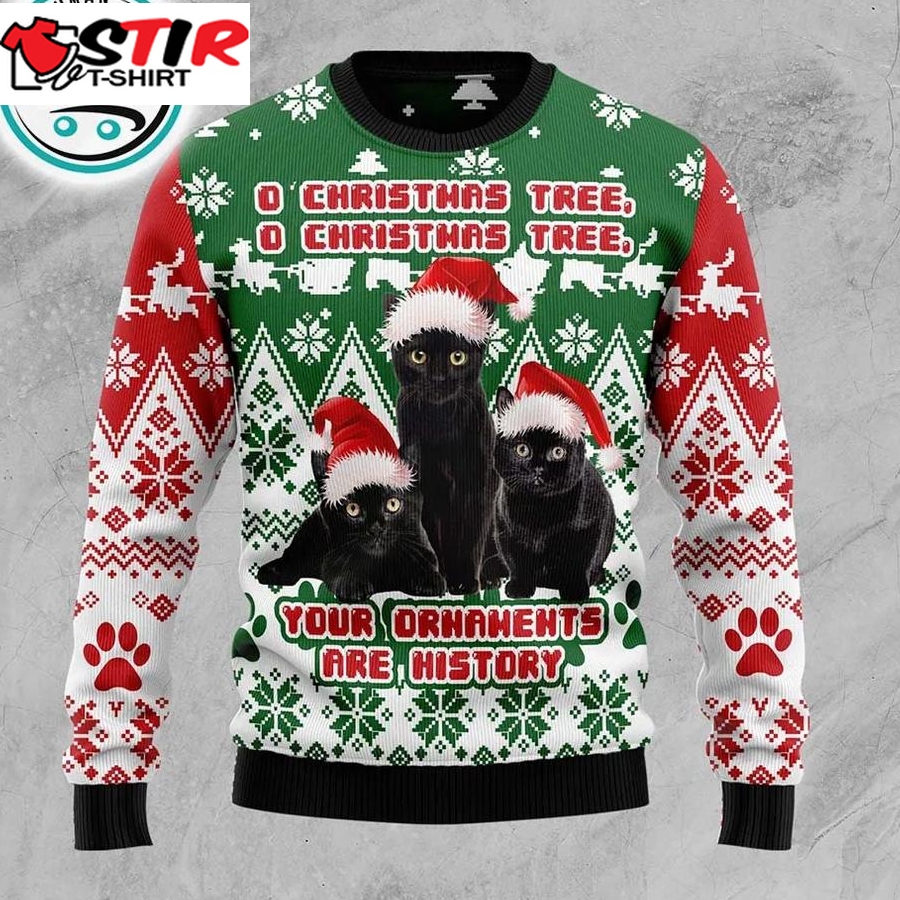 Black Cat Oh Christmas Tree Ugly Christmas Sweater, Xmas Gifts For Men Women