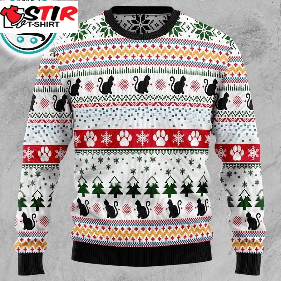 Black Cat Pattern Ugly Christmas Sweater, Xmas Gifts For Men Women