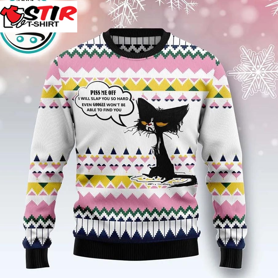 Black Cat Piss Me Off Ugly Christmas Sweater, Xmas Gifts For Men Women