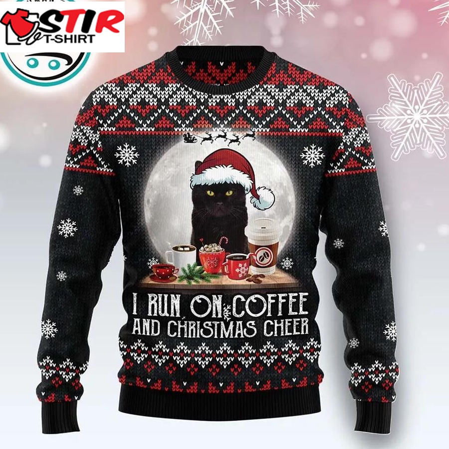 Black Cat Run On Coffee Ugly Christmas Sweater, Xmas Gifts For Men Women
