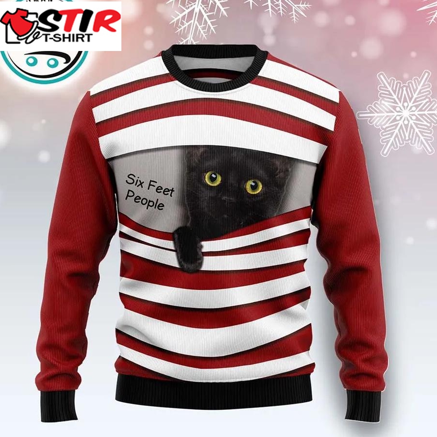 Black Cat Six Feet Ugly Christmas Sweater, Xmas Gifts For Men Women