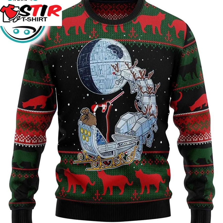 Black Cat Sleigh To Death Star Ugly Christmas Sweater, Xmas Gifts For Men Women