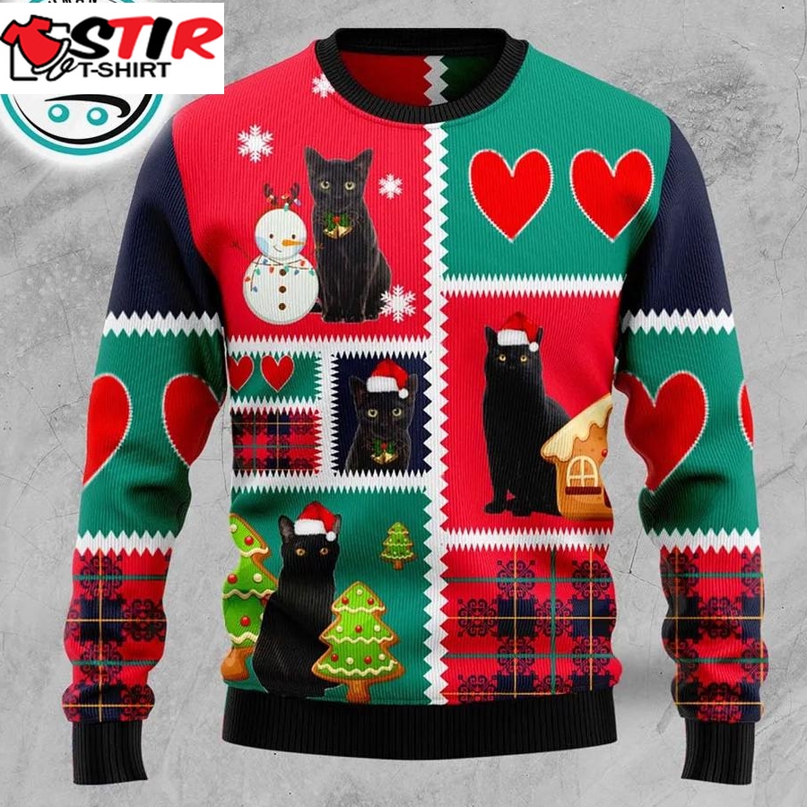 Black Cat Snow Ugly Christmas Sweater, Xmas Gifts For Men Women
