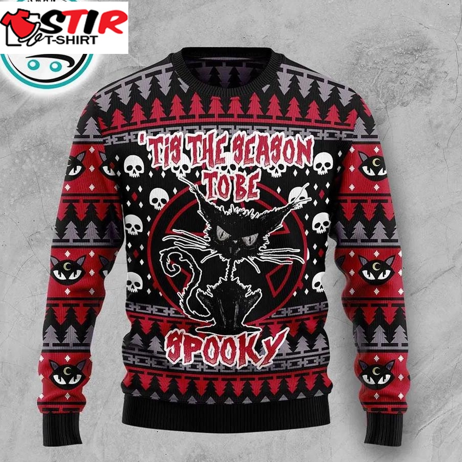 Black Cat Spooky Halloween Ugly Christmas Sweater, Xmas Gifts For Men Women