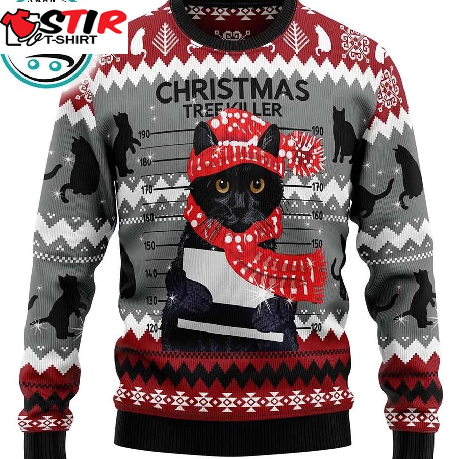 Black Cat Tree Killer Ugly Christmas Sweater, Xmas Gifts For Men Women