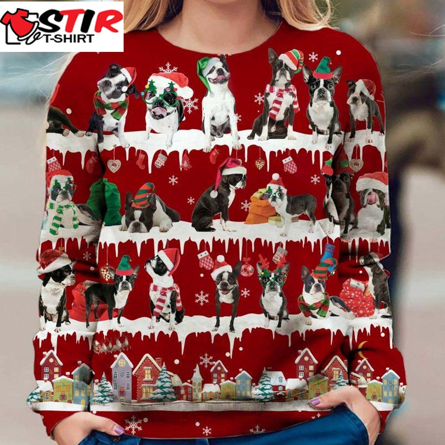 Boston Terrier   Snow Christmas   Premium Dog Christmas Ugly Sweatshirt, Dog Ugly Sweater   475
