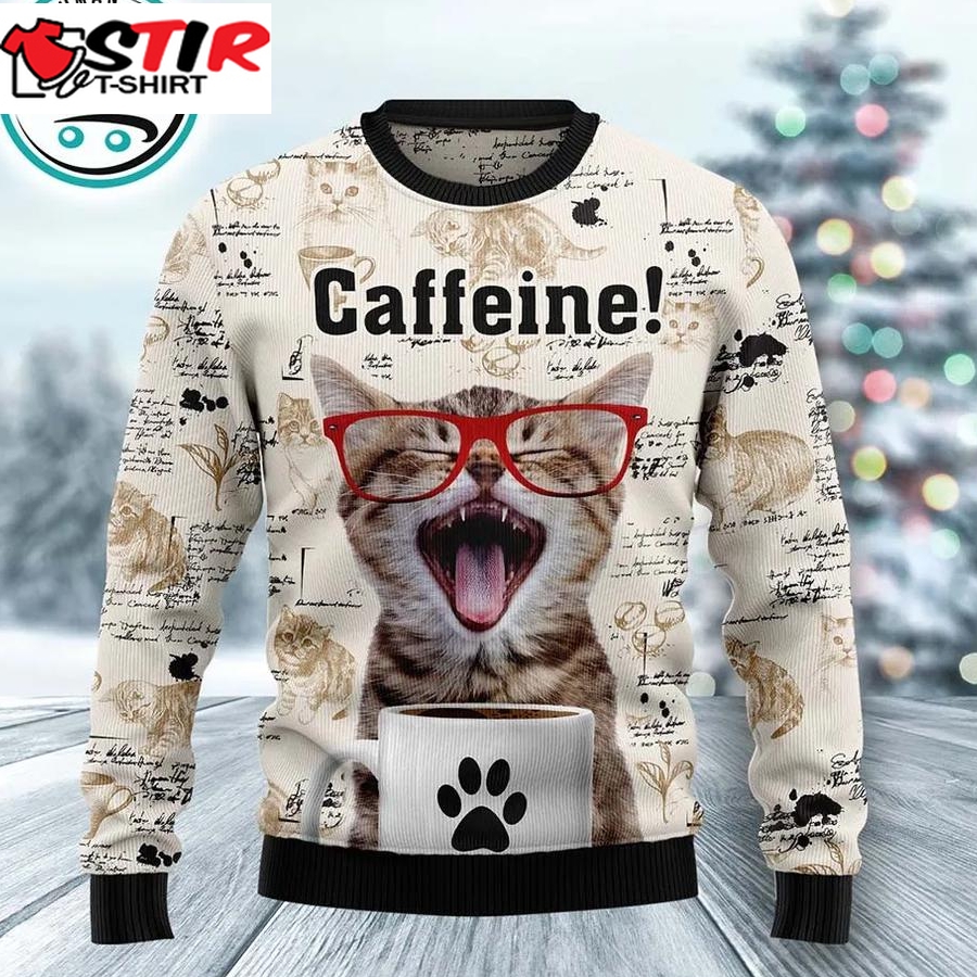 Cat Caffeine Ugly Christmas Sweater, Xmas Gifts For Men Women