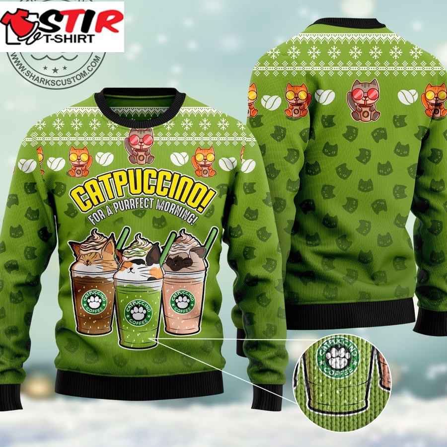 Cat Coffee Ht091202 Ugly Christmas Sweater Unisex Womens & Mens, Couples Matching, Friends, Funny Family Ugly Christmas Holiday Sweater Gifts (Plus Size Available)   1332