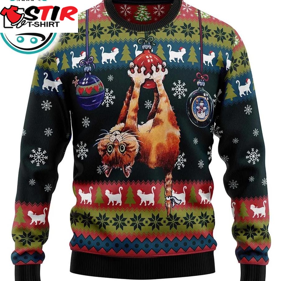 Cat Hanging On Xmas Tree Ugly Christmas Sweater, Xmas Gifts For Men Women