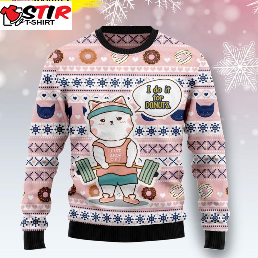 Cat I Do It For Donuts Cat Ugly Christmas Sweater