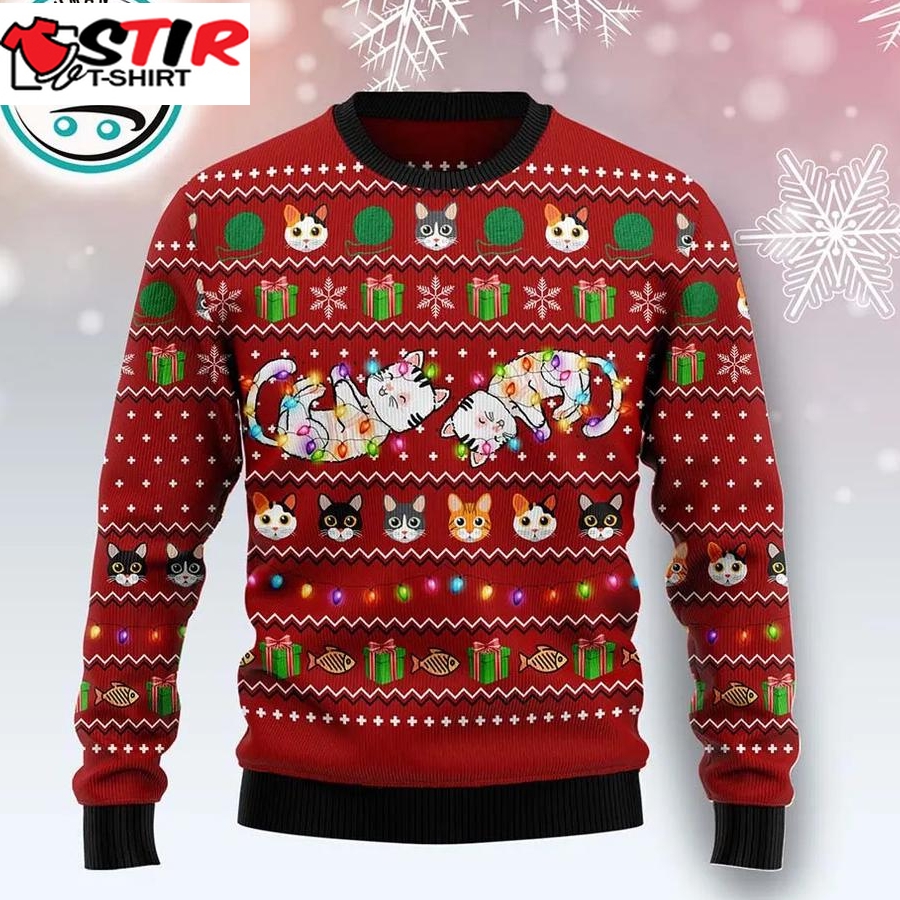 Cat Light Ugly Christmas Sweater, Xmas Gifts For Men Women