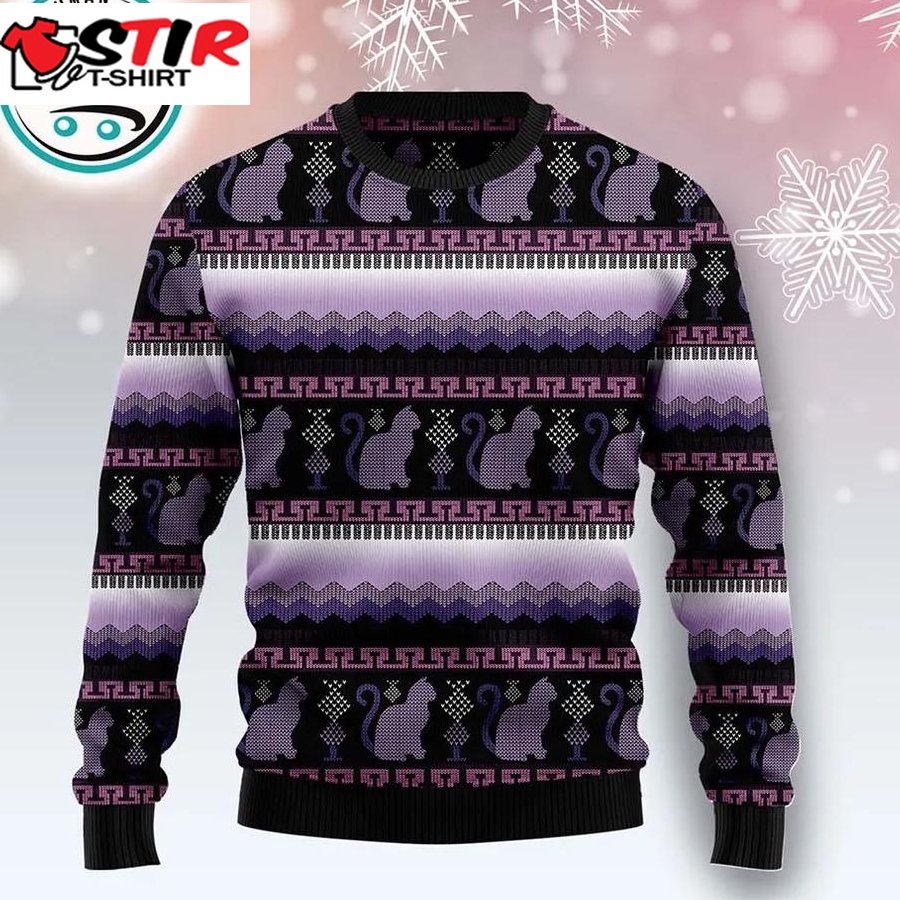 Cat Purple Pattern Ugly Christmas Sweater, Xmas Gifts For Men Women
