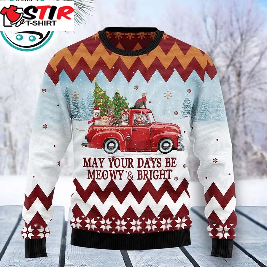 Cat Red Truck Ugly Christmas Sweater, Xmas Gifts For Men Women