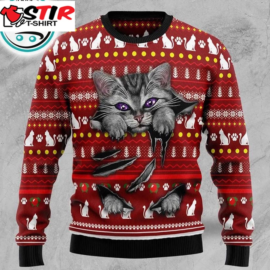 Cat Scratch Ugly Christmas Sweater, Xmas Gifts For Men Women
