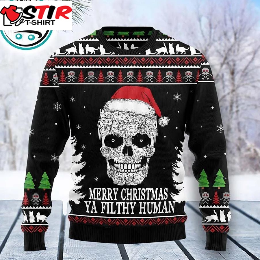 Cat Skull Santa Ugly Christmas Sweater, Xmas Gifts For Men Women