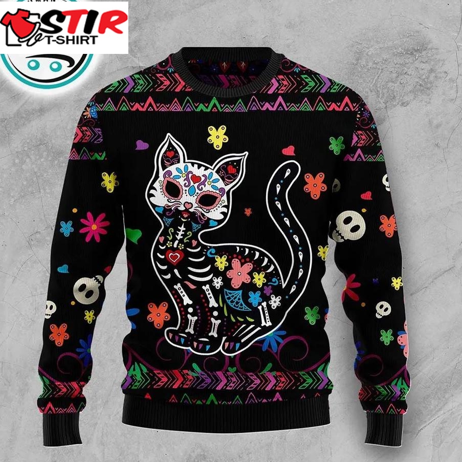 Cat Sugar Skull Ugly Christmas Sweater, Xmas Gifts For Men Women