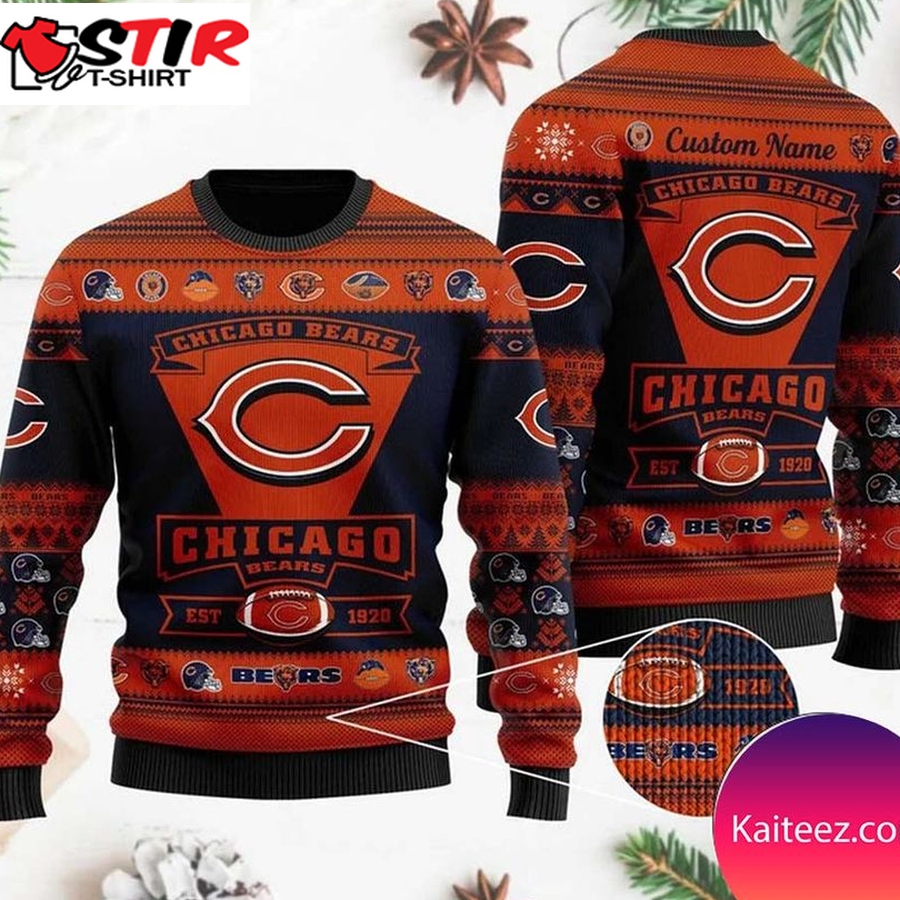 Chicago Bears Football Team Logo Custom Name Personalized Christmas Ugly Sweater