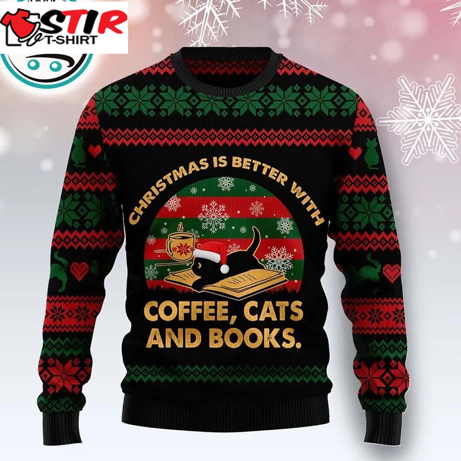 Christmas Better With Cat And Book Ugly Christmas Sweater, Xmas Gifts For Men Women