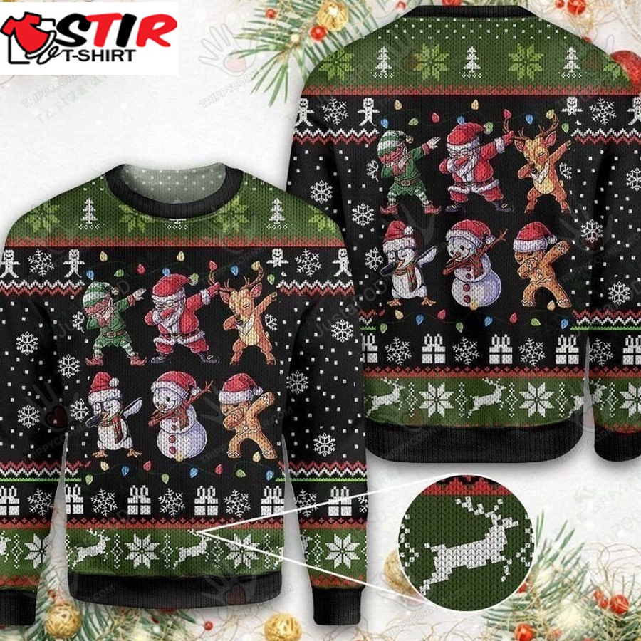 Christmas Character Dabbing Ugly Christmas Sweater, All Over Print Sweatshirt, Ugly Sweater Christmas Gift