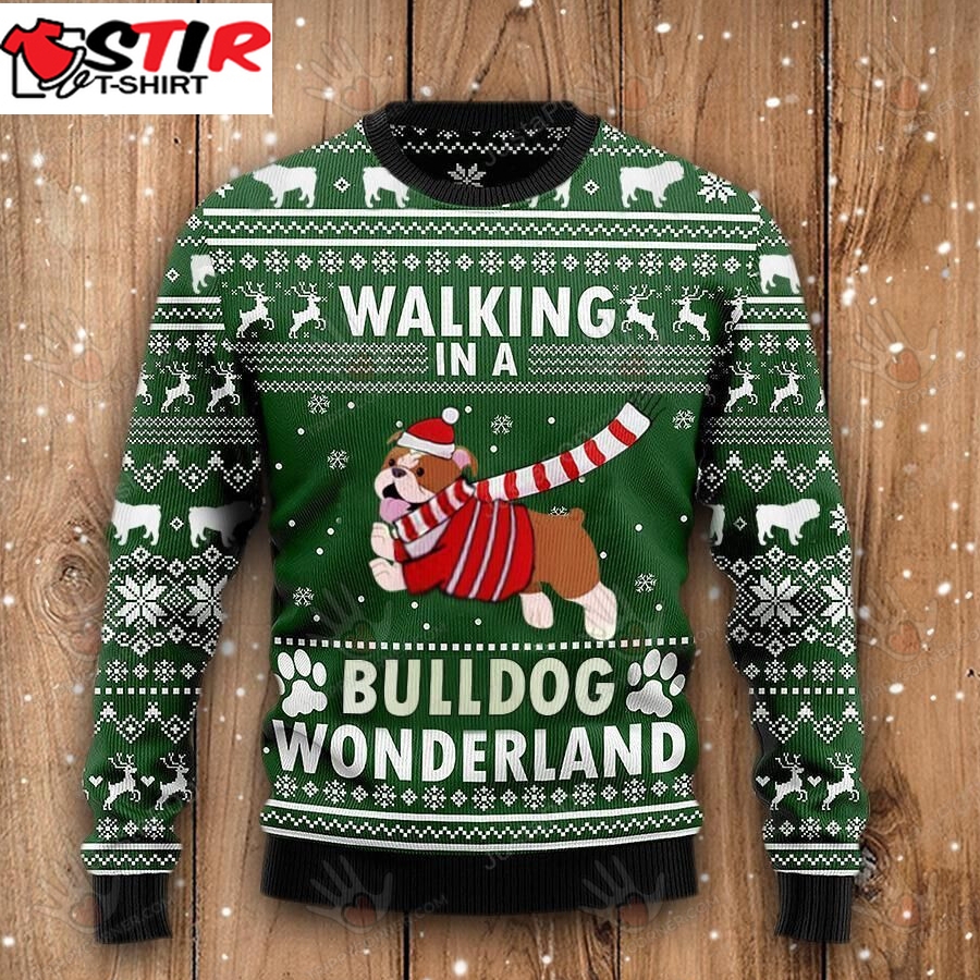 Christmas Dog Walking In A Bulldog Wonderland Ugly Christmas Sweater, Ugly Sweater Christmas Gift