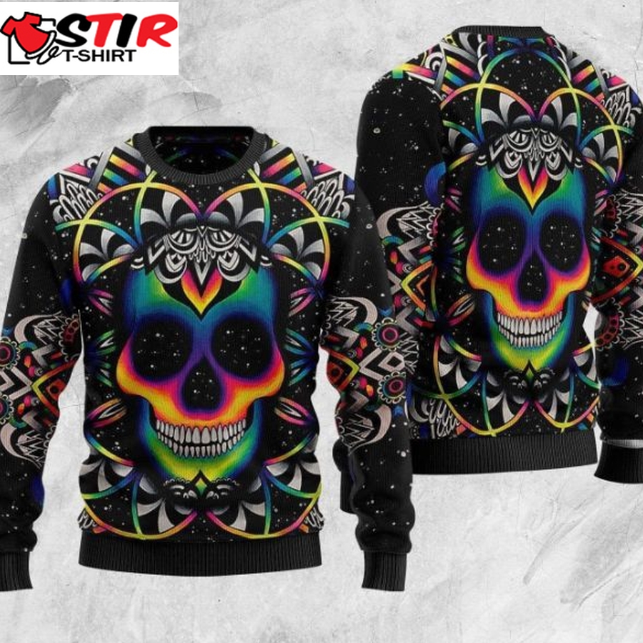 Colorful Holographic Skull Ugly Christmas Sweater 3D All Over Print