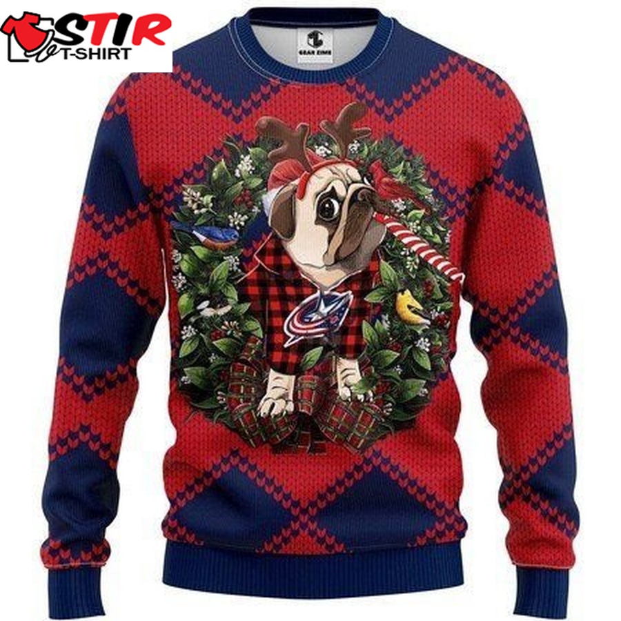 Columbus Blue Jackets Pug Dog For Unisex Ugly Christmas Sweater