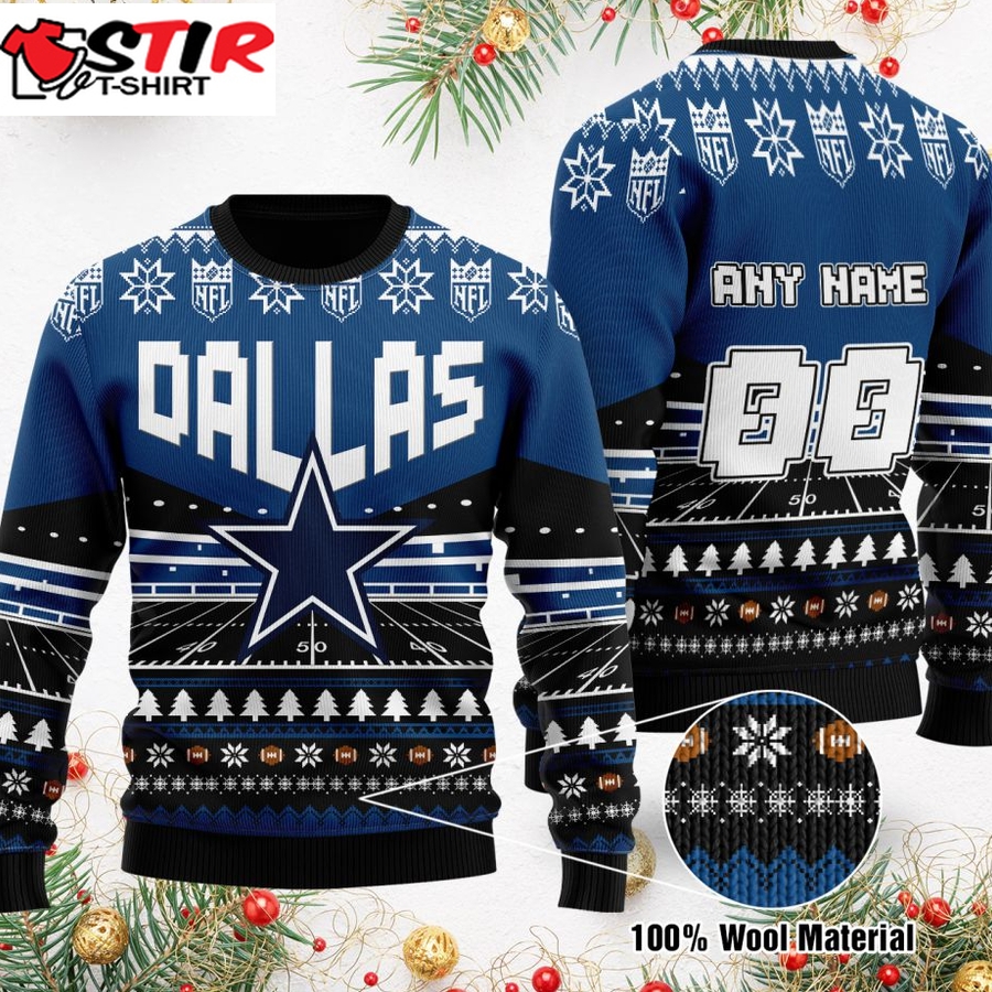 Custom Name Number Nfl Dallas Cowboysls Rugby Stadium Ugly Christmas Sweater