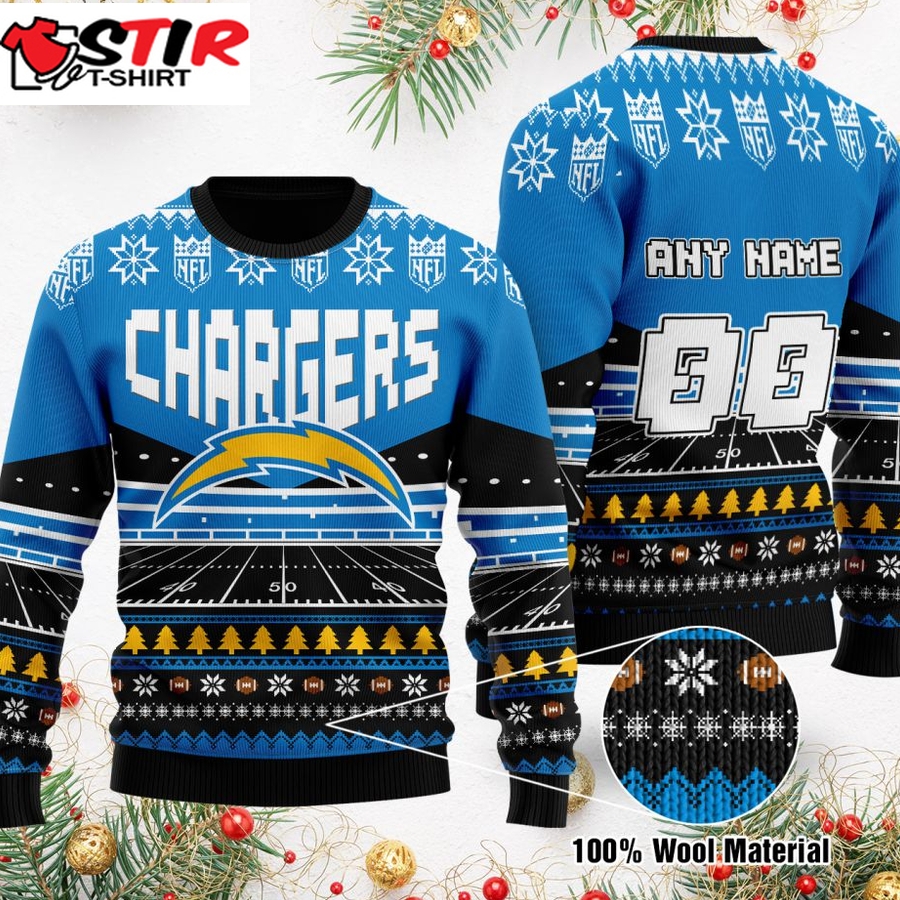Custom Name Number Nfl Los Angeles Chargers Rugby Stadium Ugly Christmas Sweater