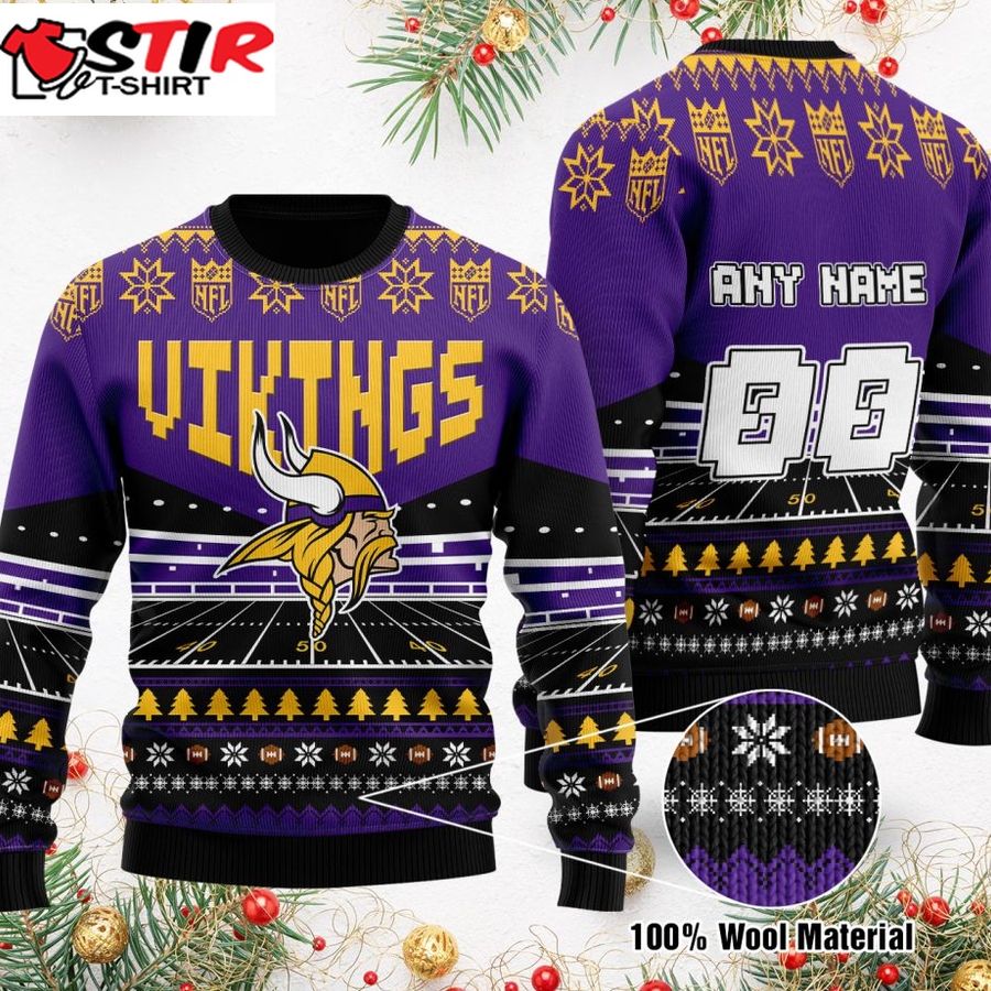Custom Name Number Nfl Minnesota Vikings Rugby Stadium Ugly Christmas Sweater