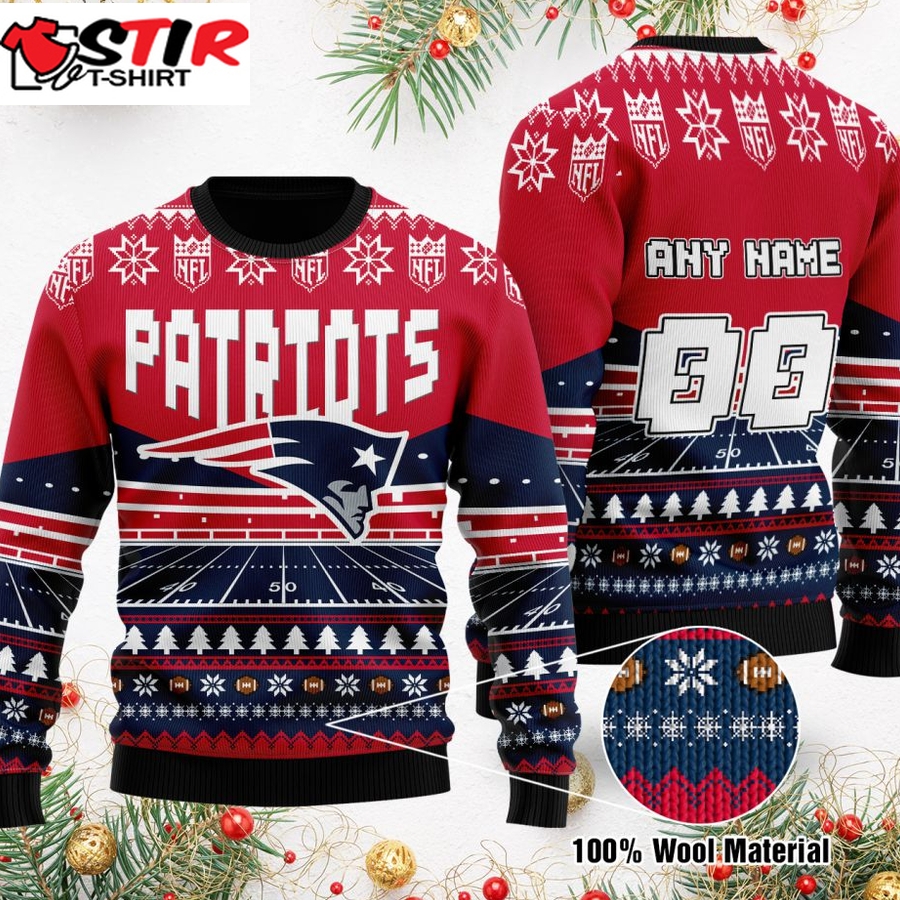 Custom Name Number Nfl New England Patriots Rugby Stadium Ugly Christmas Sweater