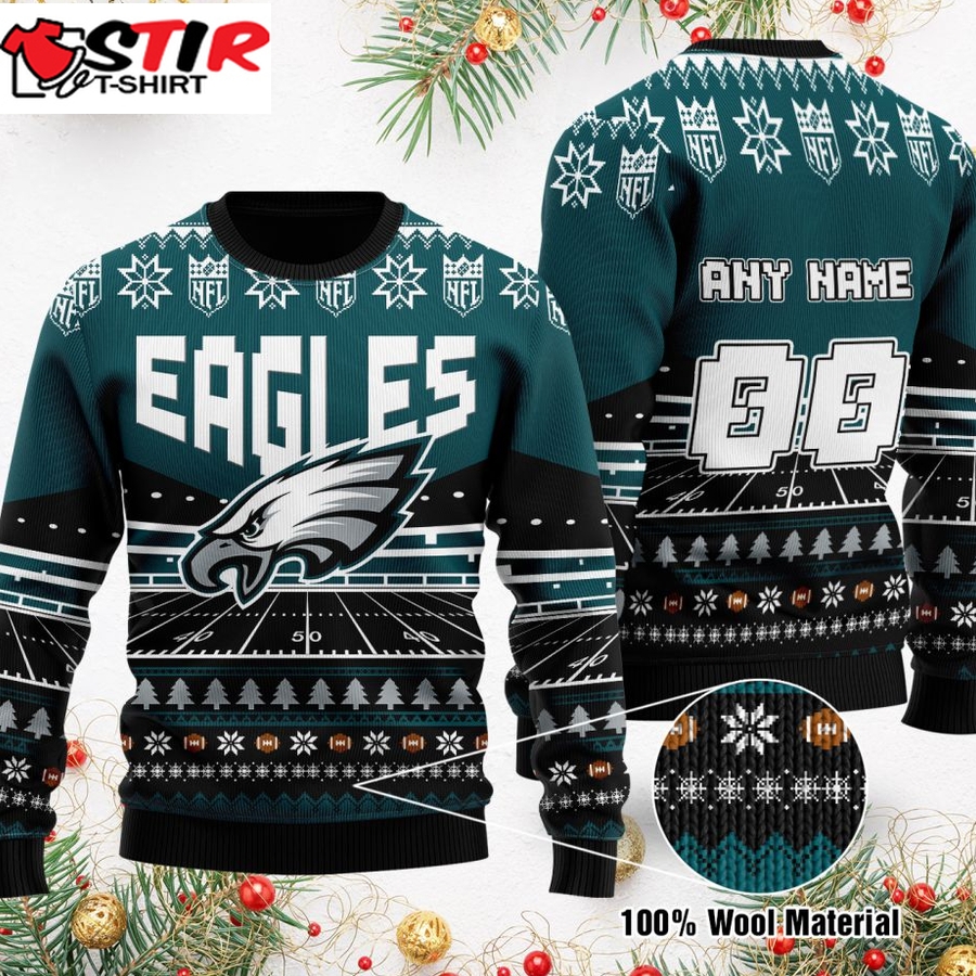 Custom Name Number Nfl Philadelphia Eagles Rugby Stadium Ugly Christmas Sweater