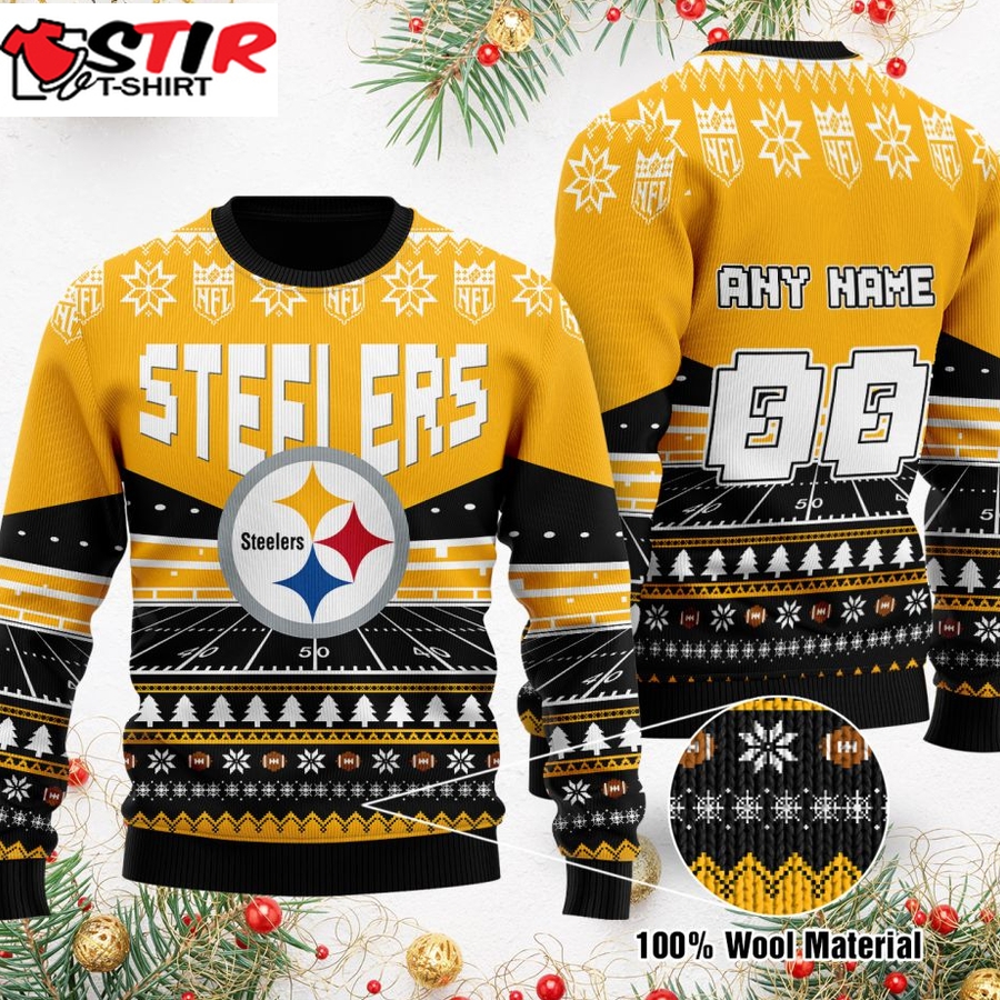 Custom Name Number Nfl Pittsburgh Steelers Rugby Stadium Ugly Christmas Sweater