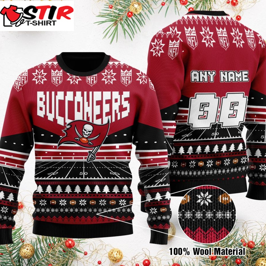 Custom Name Number Nfl Tampa Bay Buccaneers Rugby Stadium Ugly Christmas Sweater