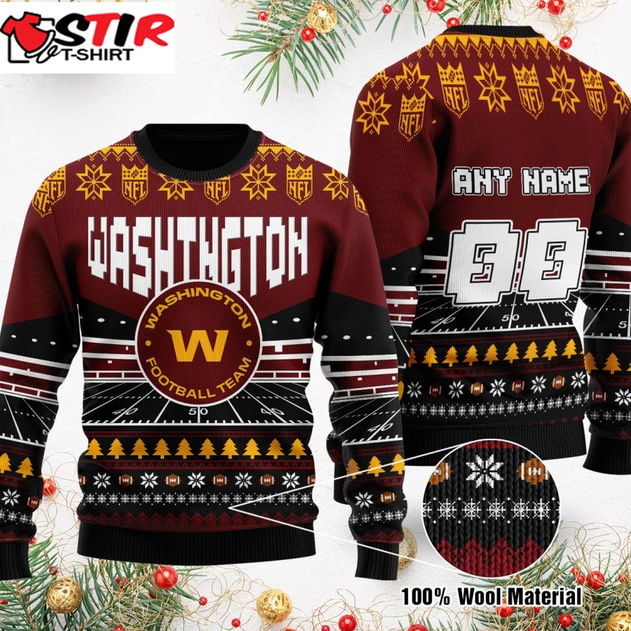 Custom Name Number Nfl Washington Football Team Rugby Stadium Ugly Christmas Sweater