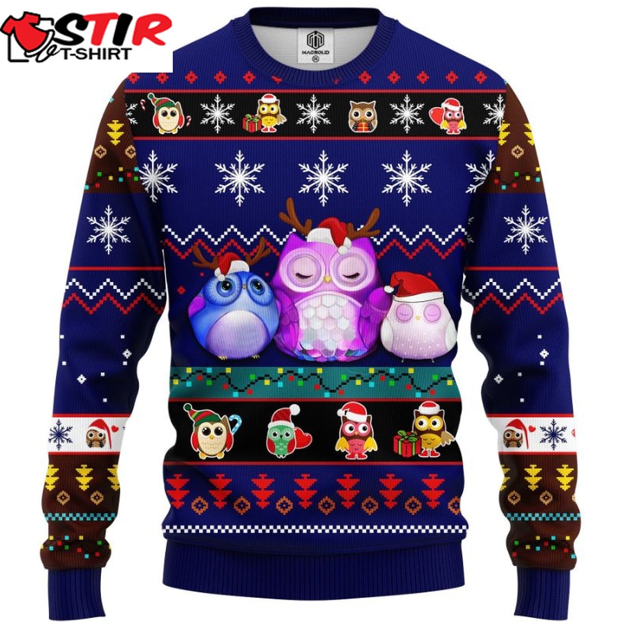 Cute Owl Night Noel Mc Ugly Christmas Sweater 3D Blue