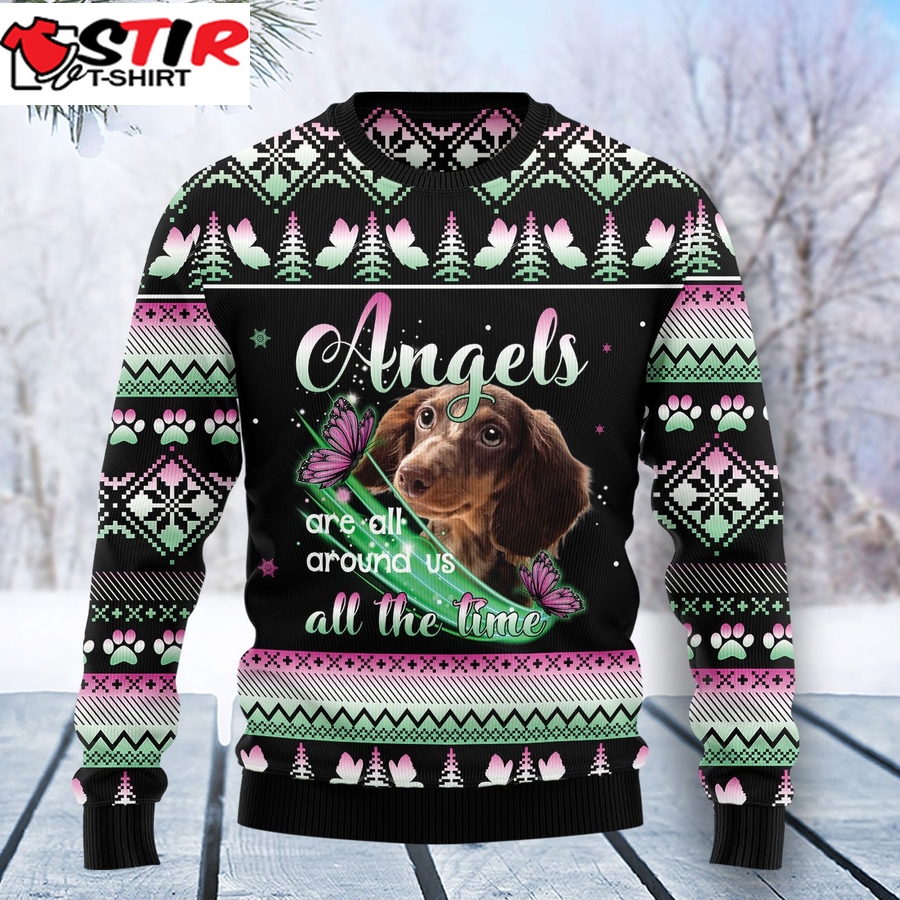 Dachshund Angel T0311 Ugly Christmas Sweater Unisex Womens & Mens, Couples Matching, Friends, Funny Family Ugly Christmas Holiday Sweater Gifts (Plus Size Available)