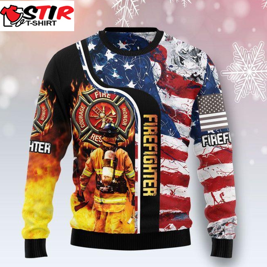 Firefighter Usa Flag Ugly Christmas Sweater