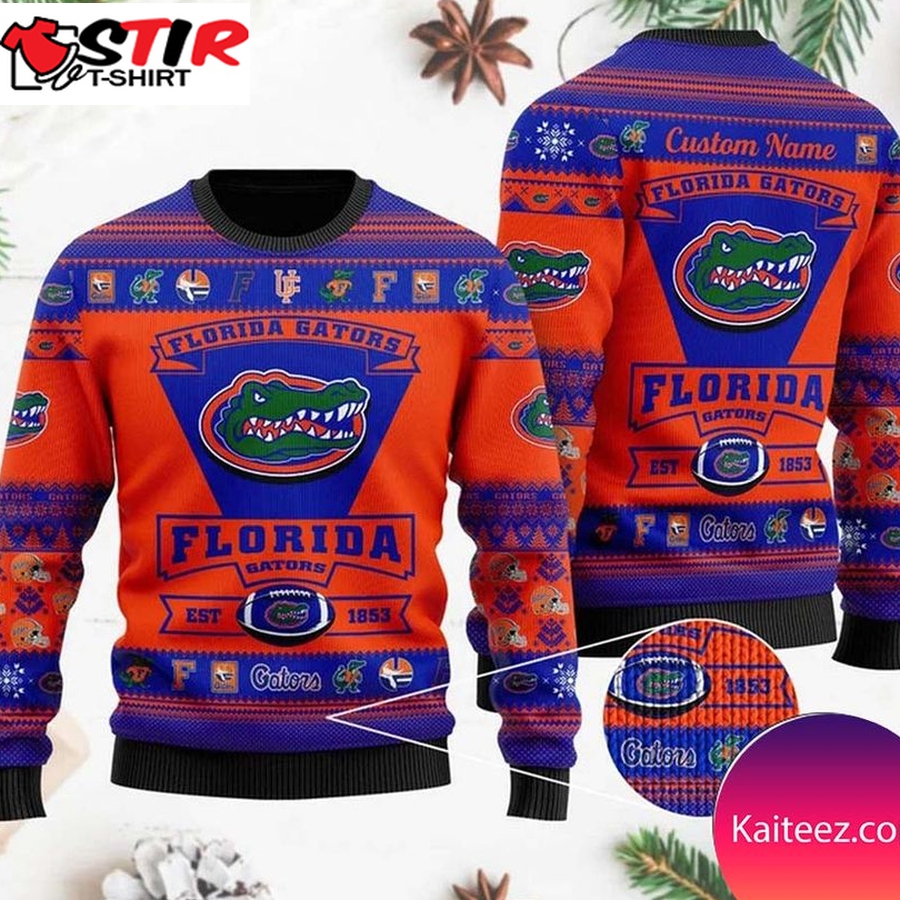 Florida Gators Football Team Logo Custom Name Personalized  Christmas Ugly Sweater