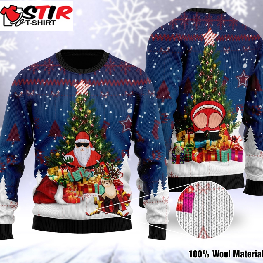 Funny Ugly Sweater With Santa Claus And Ferret For Ferret Lovers On National Ugly Sweater Day And Christmas Time   627